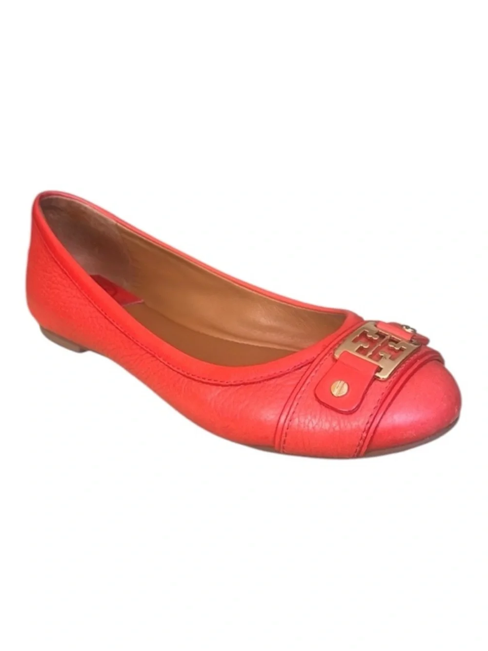 Tory Burch Cline Ballet Flats in Orange Leather Women's Size 6.5